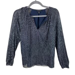 Banana Republic NWOT Navy Blue Silver Shimmery Textured Blouse Glam‎ Festival M